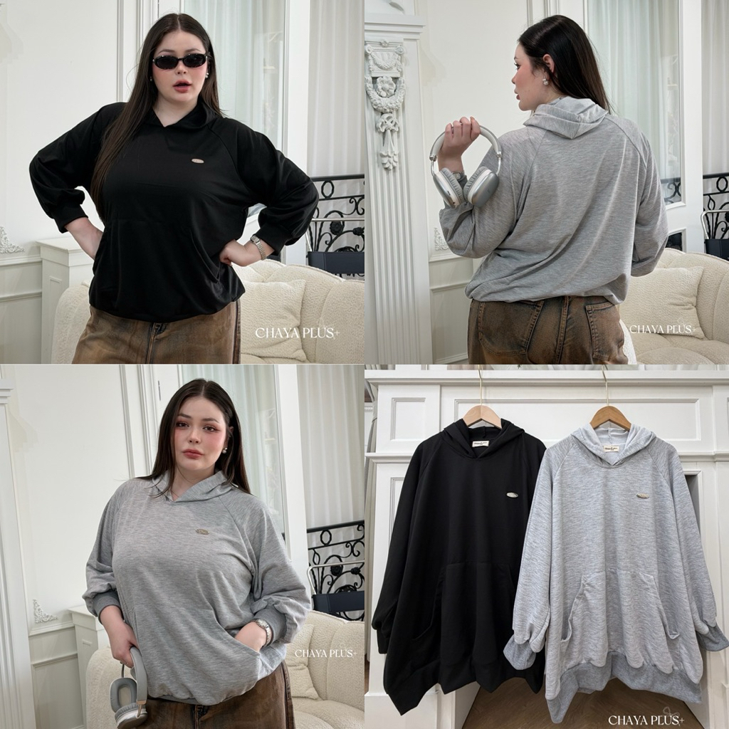 /LD/ เสื้อฮู้ดแขนยาว ไซส์อก40-52 ผ้าเกล็ดปลาเนื้อดี เบาสบาย ไม่ร้อน แมทช์ง่าย #เสื้อไซส์ใหญ่ พลัสไซส์