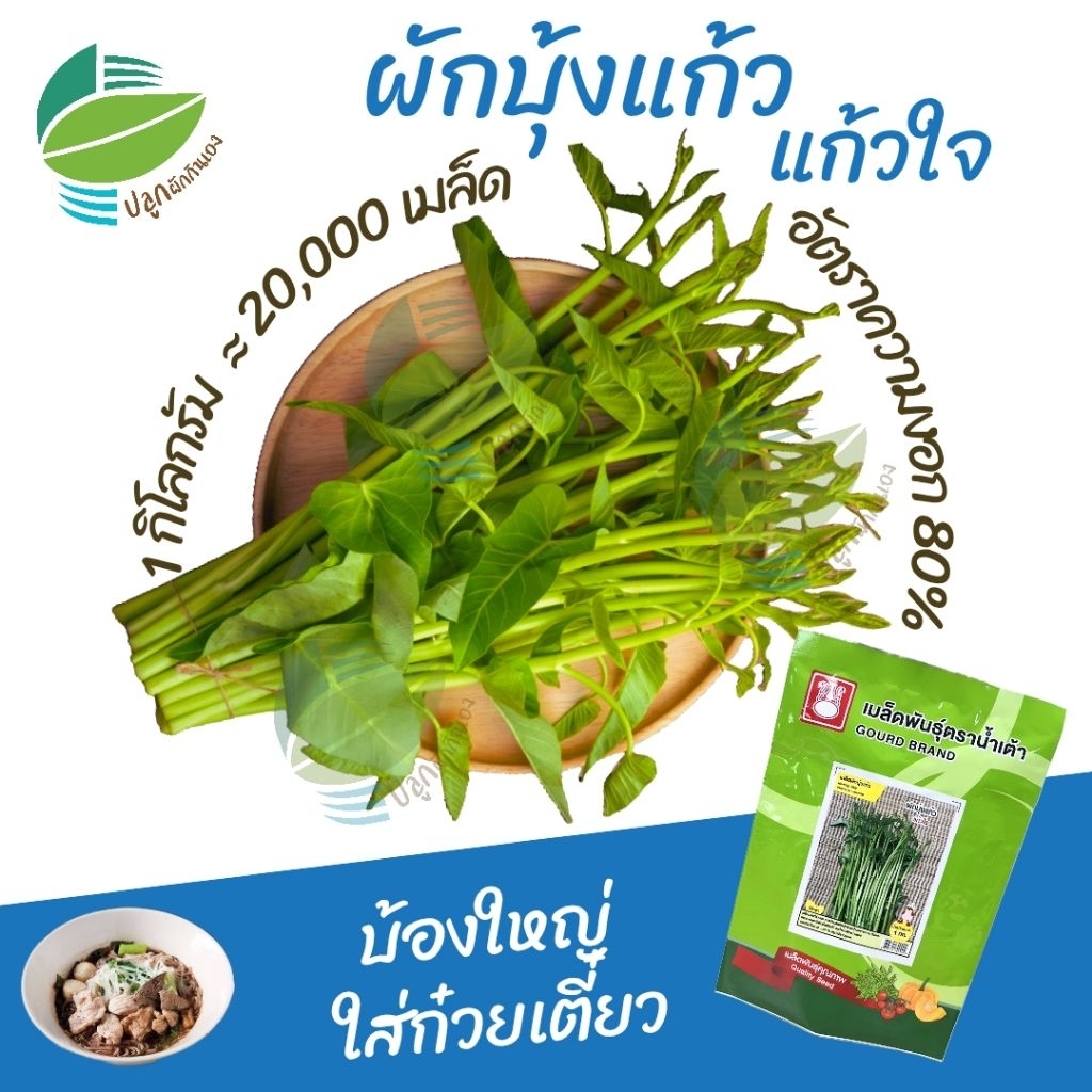 เมล็ดพันธุ์ ผักบุ้งแก้ว แก้วใจ ตราน้ำเต้า (1 กิโลกรัม)