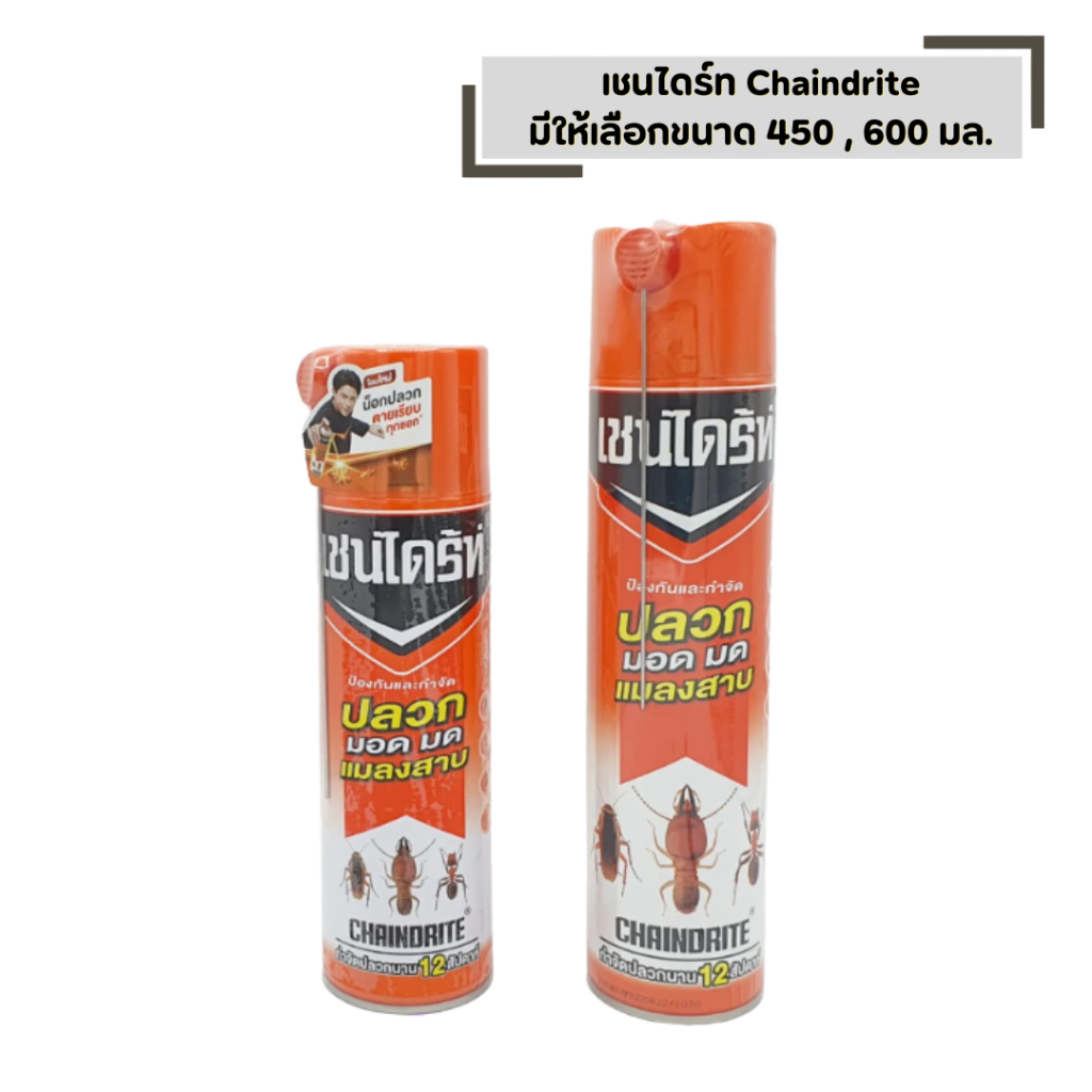 เชนไดร์ท Chaindrite มีให้เลือกขนาด 450 , 600 มล. สำหรับกำจัดปลวก มอด มด และแมลงสาบ