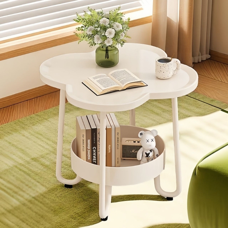 Greenforst โต๊ะข้างเตียงขนาดเล็ก โต๊ะวางกาแฟ2ชั้น โต๊ะข้างเตียงPP+โครงเหล็ก โต๊ะข้างโคลเวอร์สี่แฉก รุ่น 2481