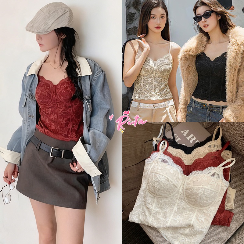 Rita พร้อมส่ง 🍒 เสื้อกล้ามบราแบบมีฟ้องน้ำทรงรัดรูป ชุดคริสต์มาสเซ็กซี่ผู้หญิง สีแดง