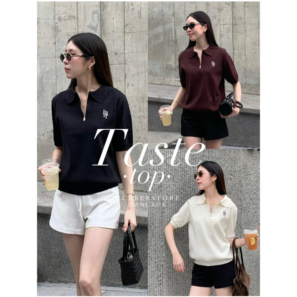 Rubberstore - Taste top เสื้อคอปกไหมพรม มีซิปสีเงิน