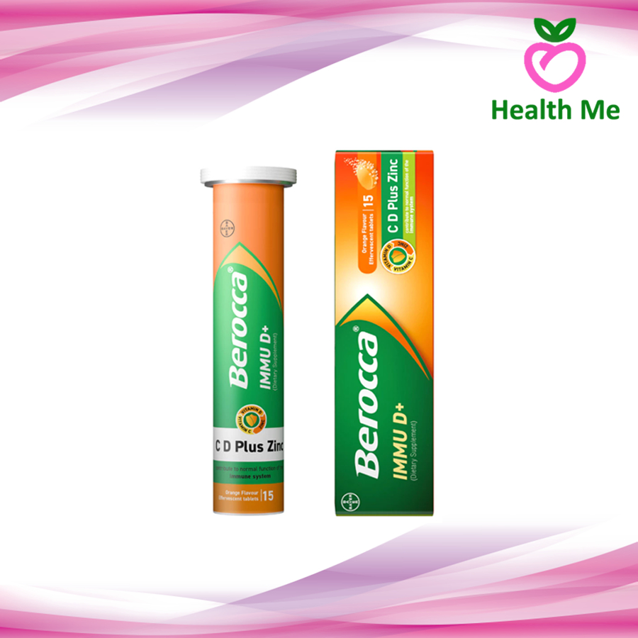 Berocca IMMU D+ Vitamin C, D, Zinc - บีรอคคา อิมมูดี พลัส วิตามินซี ดี และ สังกะสี เม็ดฟู่ (15 เม็ด)