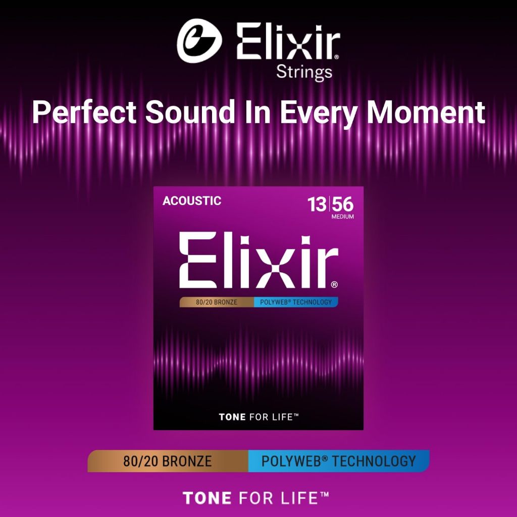 สายกีตาร์โปร่ง Elixir 80/20 Bronze Polyweb Acoustic Guitar Strings - รูปที่ 5