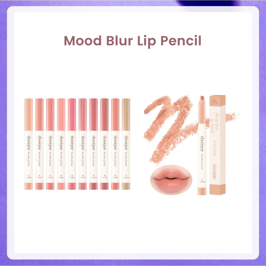 Dasique Mood Blur Lip Pencil 10 Colors 0.9g (01 Sand Beige) / Mini 0.6g - 02 Almond Coral