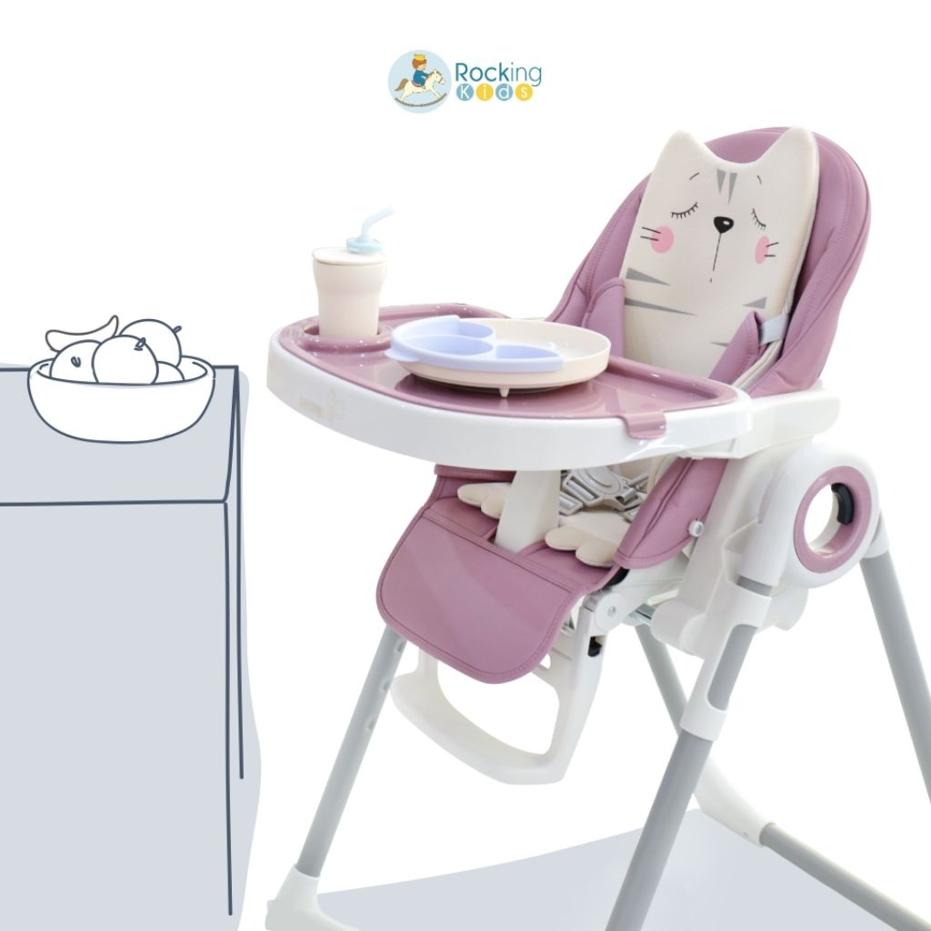 [ส่งต่อ] เก้าอี้ทานข้าวเด็กรุ่น Primo High Chair ของแบรนด์ Rocking Kids  สีชมพู lilac