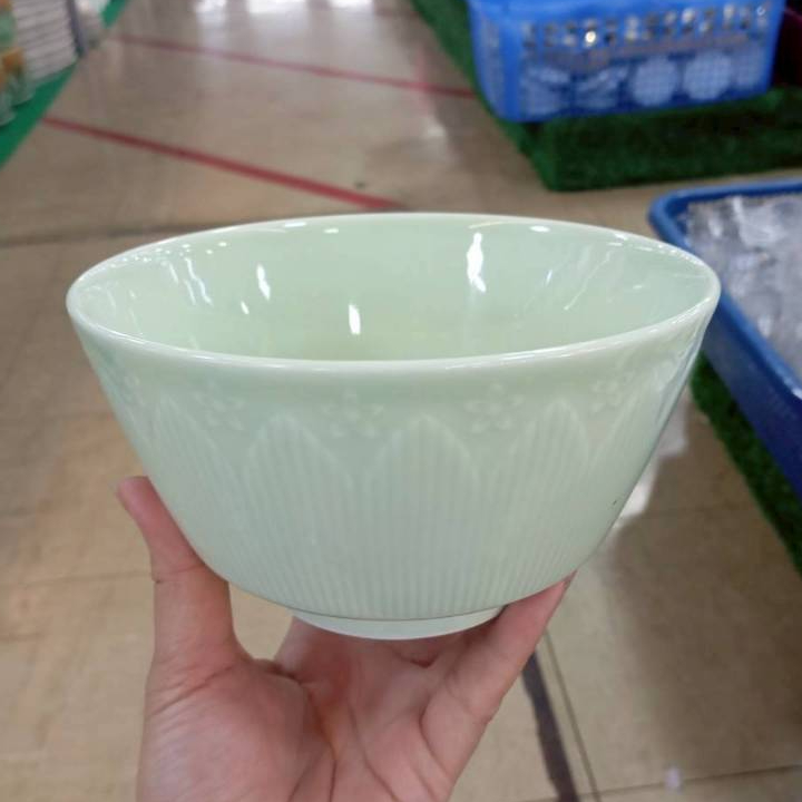ถ้วย ชาม 6 นิ้ว สีเขียวอ่อน ลายดอกไม้ ชามเซรามิก ชามแกง ทำจากเซรามิกเนื้อดี เข้าไมโครเวฟได้