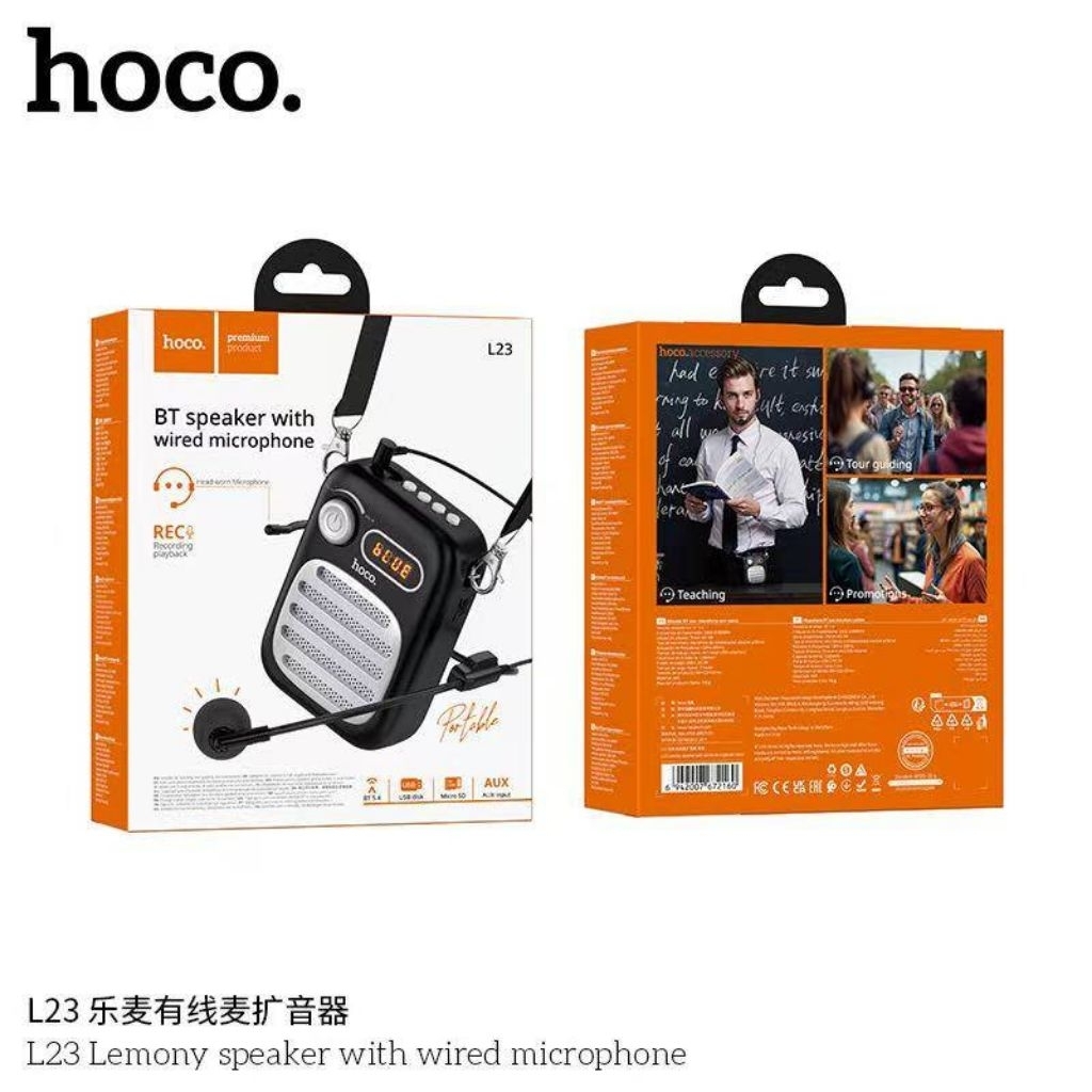 Hoco L23 ลำโพงช่วยสอน ไมค์ช่วยสอน BT5.4 พกพาสะดวก เสียงดังคมชัดเหมาะสำหรับครู ไกลและงานพรีเชน