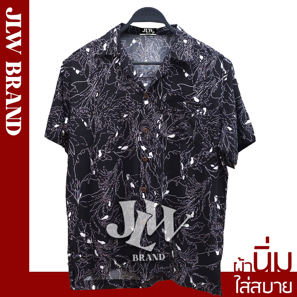 เสื้อฮาวาย ลายริ้วจำปี ผ้านิ่ม M L XL Oversize คอฮาวาย JLW BRAND