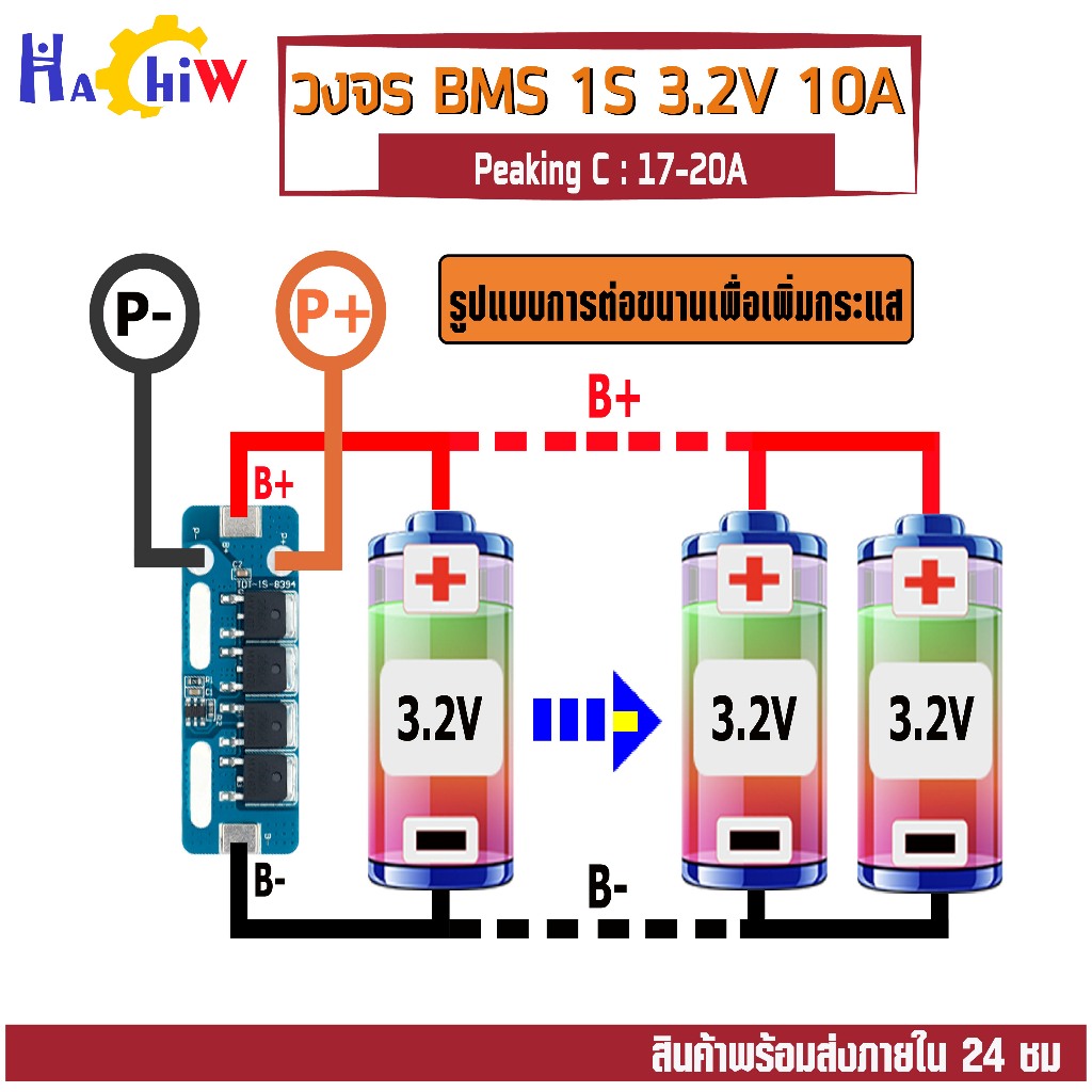 BMS 1S 3.2V 10A Lithium - LiFePo4  วงจรชาจ-ป้องกันแบตแบตลิเธียมฟอสเฟต Lifepo4 23700 32650 33138 3314