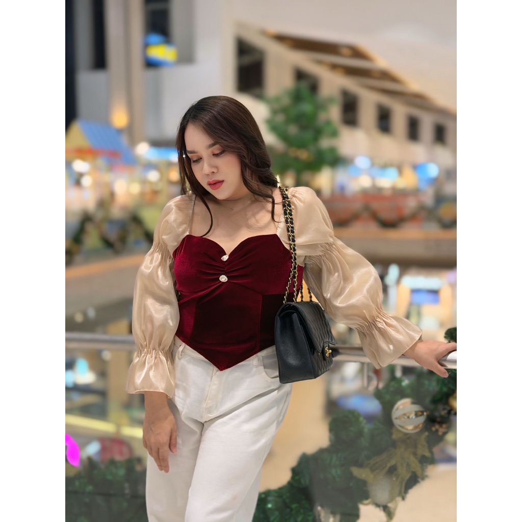 Maharani - Velvet Diva เสื้อกำมะหยี่สาวอวบ อก 38-48 (คอปแขนพอง) รุ่น #T139