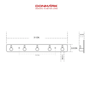 DONMARK ขอแขวนอเนกประสงค์สแตนเลส 3 และ 5 ขอ แบบเจาะยึด รุ่น A-03SS