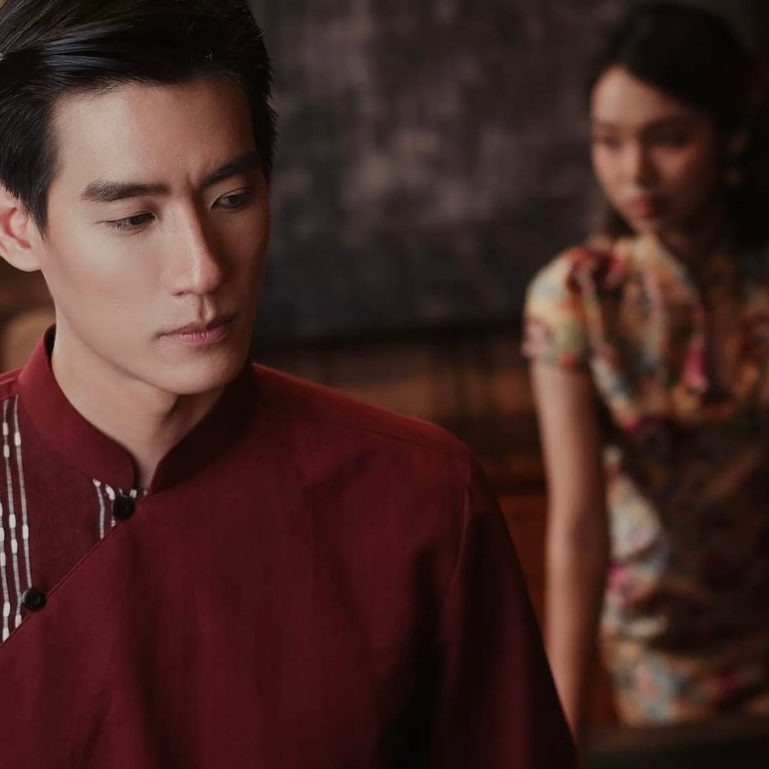 (JUN) Hanfu Shirt เสื้อเชิ้ตผู้ชายฮั่นฝู สีแดงเข้ม - รูปที่ 4