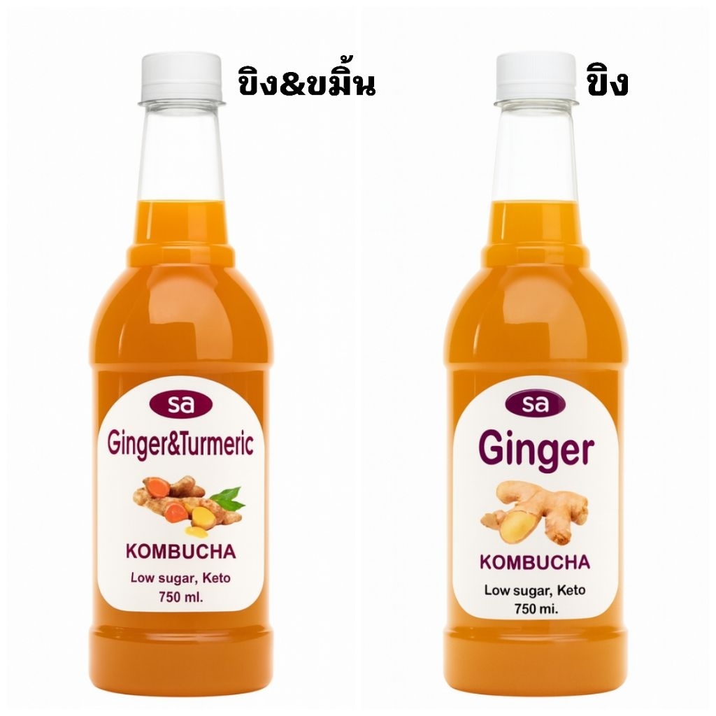 Kombucha รวมรส ขิงและขมิ้นส้มสับปะรดมะนาวเบอรี่ คอมบูชา 750 มล. ออแกนิก Organic โพรไบโอติก Probiotic คีโต Keto Vegan