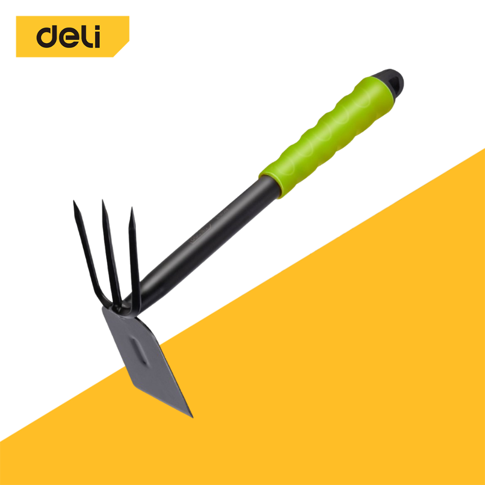 Deli จอบ คราด 2 in 1 จอบขุดดิน จอบถากหญ้า จอบพร้อมด้าม ด้ามจับยาง 31 ซม. อุปกรณ์ทำสวน ขนาดเล็ก เครื่องมือทำสวน