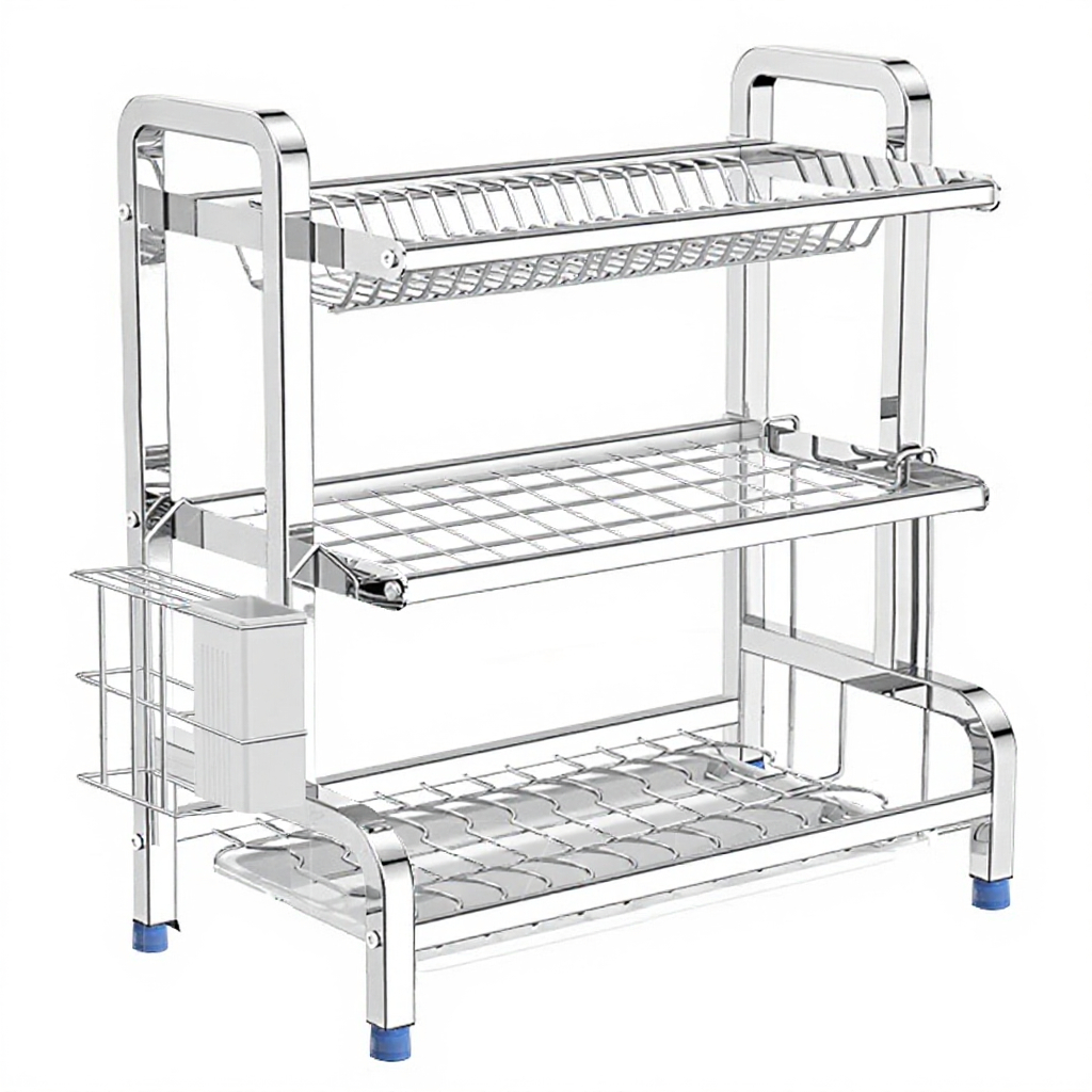 KITART ชั้นวางจาน เหล็กกล้าไร้สนิม 304 / 2 ชั้นพร้อมที่ใส่อุปกรณ์