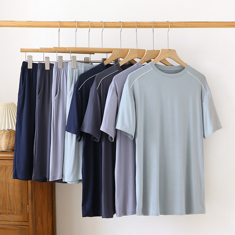 ชุดนอนผู้ชาย ผ้าคอดตอลผสมสเเปนเด็กซ์ แขนสั้น-ขาสั้น  สีพื้น ผ้านุ่มมากกก
