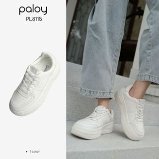 Paloy - PL8115 รองเท้าผ้าใบสีขาวเสริมส้น
