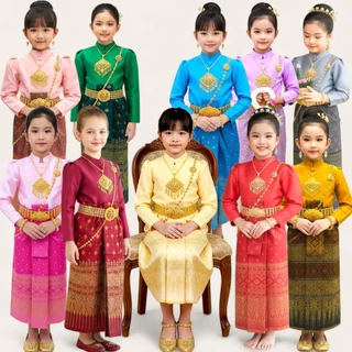 ชุดไทยเด็กบรมพิมาน ชุดไทยเด็กจิตรลดา ชุดไทยอัมรินทร์เด็ก(แถมเข็มขัดทองแบบเป็นผ้า)