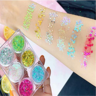 พร้อมส่ง อายแชโดว์ กลิตเตอร์แต่งหน้า 1 พาเลท 6 ตลับ มีกาวในตัว เจลกากเพชร แต่งหน้า แต่งผม