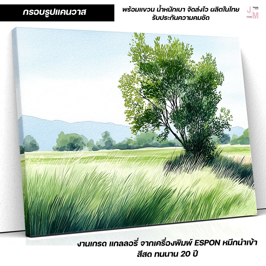กรอบรูปแคนวาส ภาพทุ่งหญ้าเขียวสดใส ต้นไม้เดี่ยว แต่งบ้านสวยด้วยรูปภาพธรรมชาติ C-622
