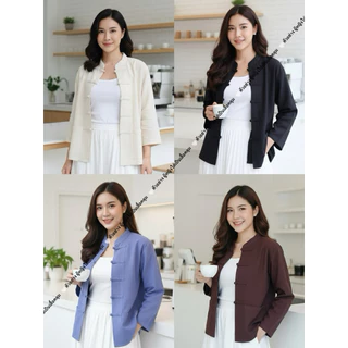 เสื้อพื้นเมืองคอจีนผู้ชายแขนยาว งานผ้าชินมัยเรียบหรู