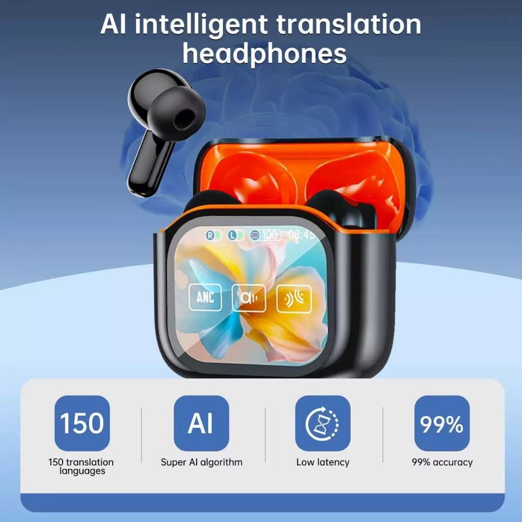 JM19 AI Smart Translation หูฟังบลูทูธ พร้อมระบบตัดเสียงรบกวน ANC และหน้าจอ LCD ขนาด 5.4 นิ้ว หูฟังสำหรับเล่นกีฬา