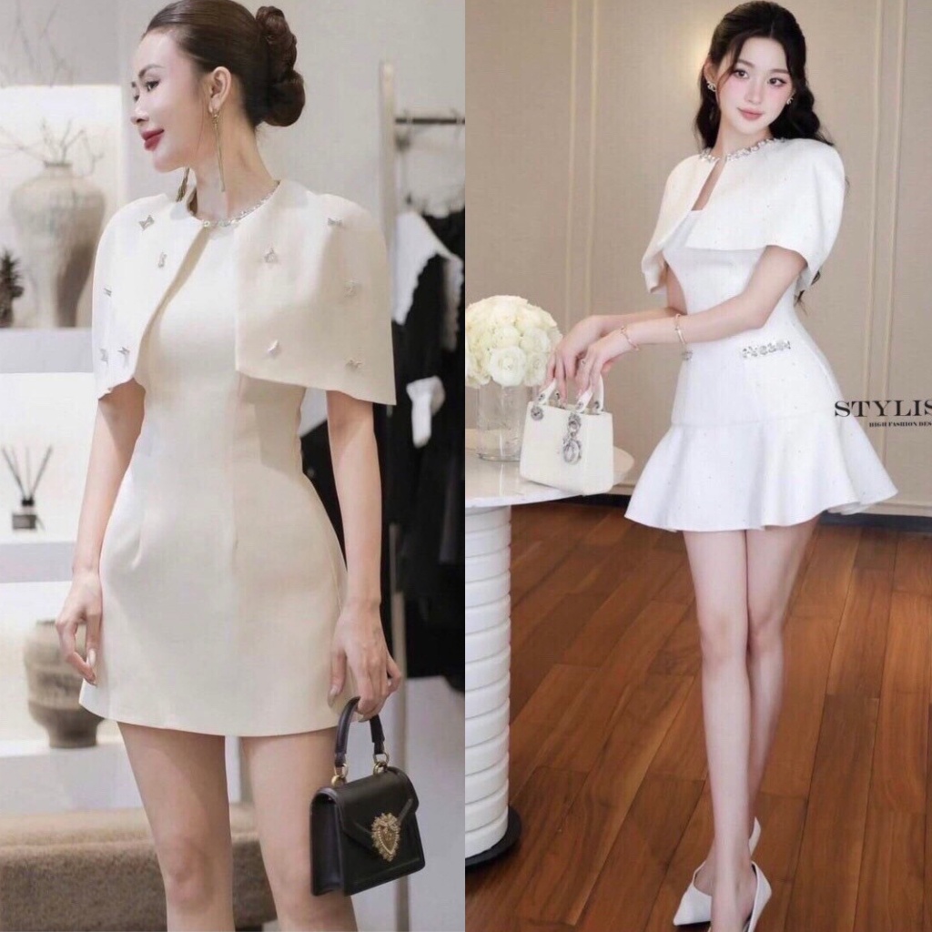❣️พร้อมส่ง📌 STYLISTA 153 เดรสสีขาว+เสื้อคลุม ใส่ออกงาน งานแต่ง งานบุญ งานบวช ดินเนอร์
