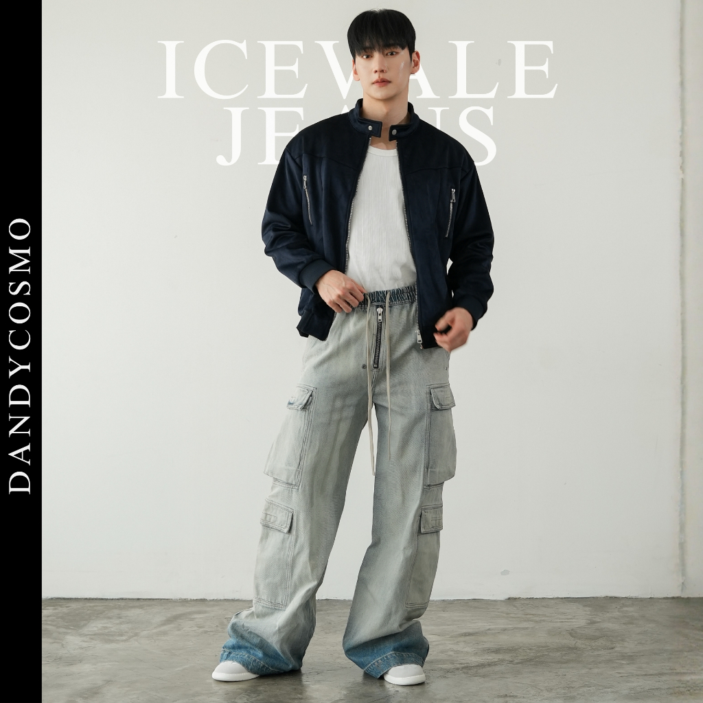 DANDY COSMO | กางเกงยีนส์ ขายาว คาร์โก้ แต่งเฟดปลาย รุ่น ICEVALE ทรงใหญ่กำลังดี ผลิตจากผ้าเกรด TOP Flagship Quality มีน้