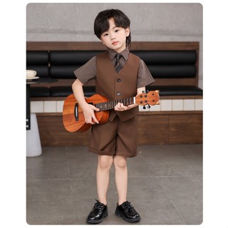 เสื้อกั๊กสีนำ้ตาล สีครีม สีดำ เสื้อสูทเด็ก ชุดออกงานเด็กชาย