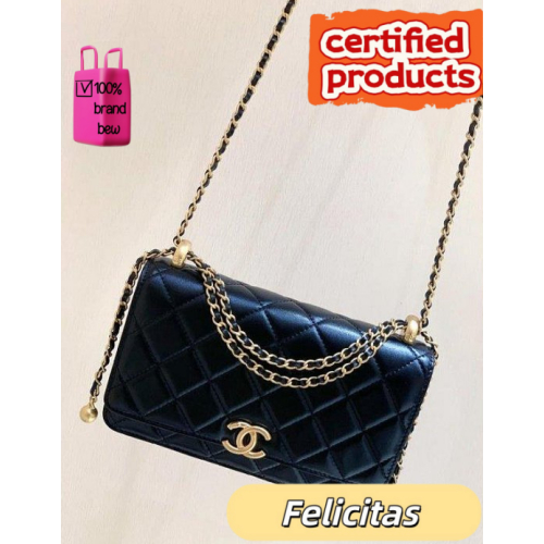 CHANEL WOC Double Gold Beads Shoulder Bag, Crossbody Bag, Chain Bag, Black AP2289
