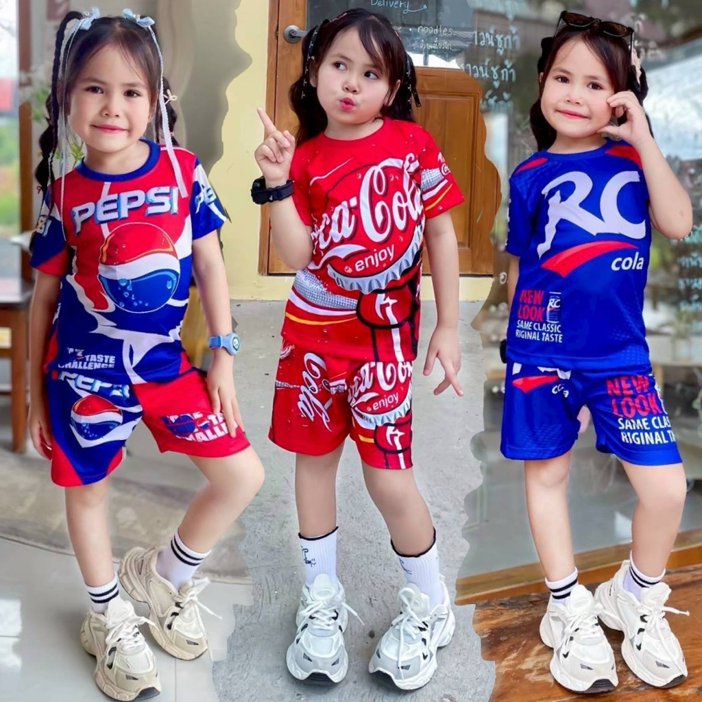 ชุดเซ็ทรุ่นขนม เสื้อแขนสั้น+กางเกงขาสั้น ชุดเด็ก ลายการ์ตูน ผ้าไมโครไฟเบอร์