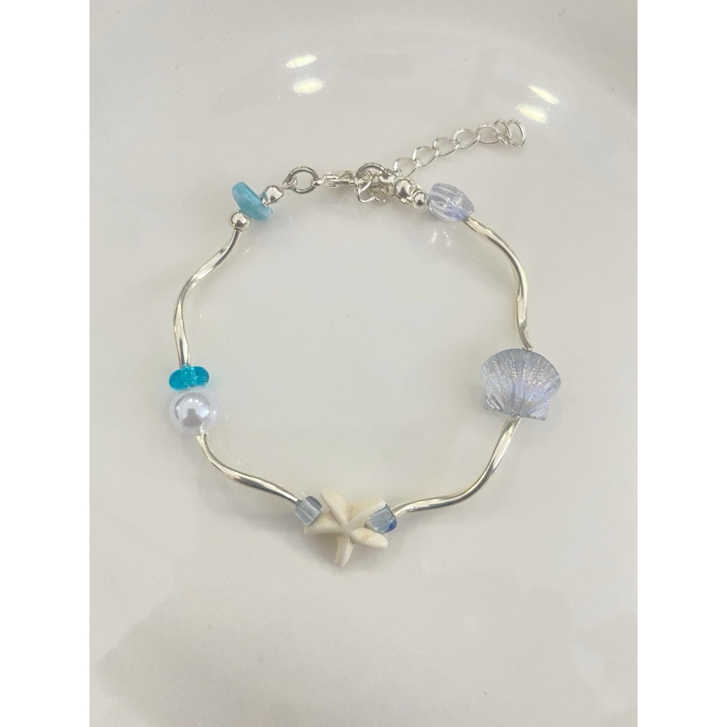 [Aozora_bead]กำไลลูกปัด ธีมทะเล+อะไหล่โค้งเงิน มีหลายแบบให้เลือก