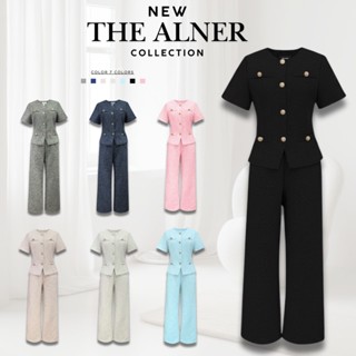 Thealner-AN1099 (เซตเสื้อทวิตแขนสั้นแต่งกระดุมหน้ากางเกงขายา…