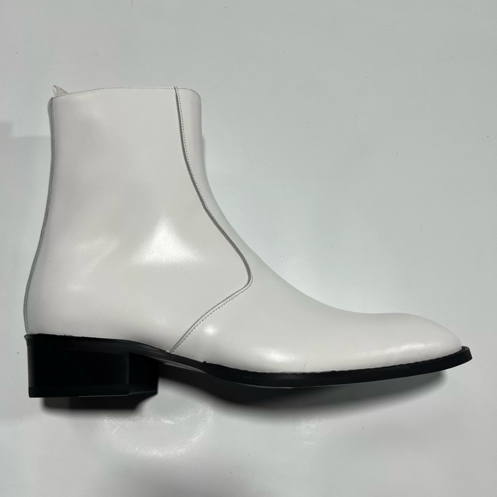 Chelsea Boots Zip - Up White (หนังแท้ ซิปข้าง)