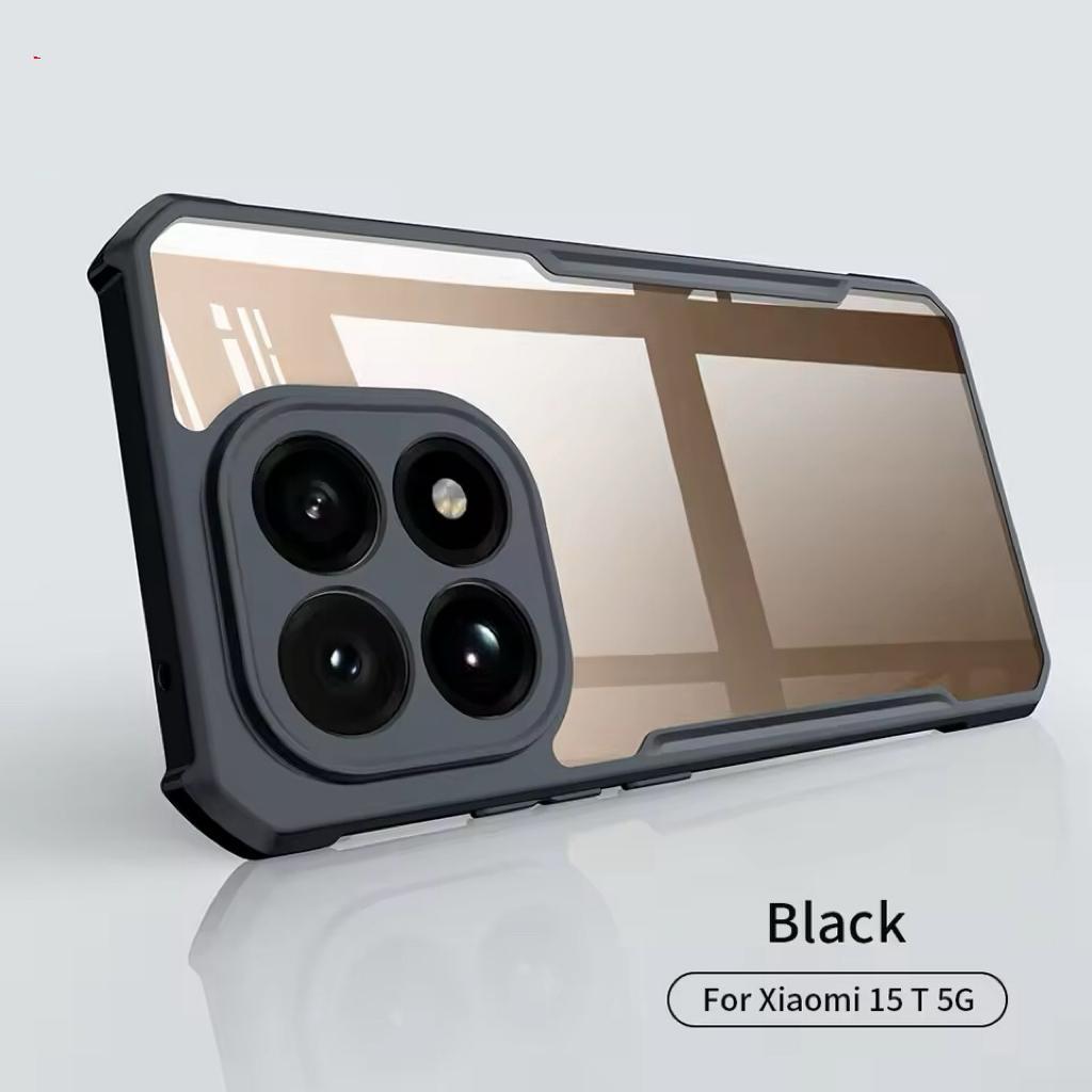 เคสหลังใสแข็ง HHL สำหรับ Xiaomi Mi15T Mi15Tpro เคสกันกระแทกหลังแข็งขอบดำ