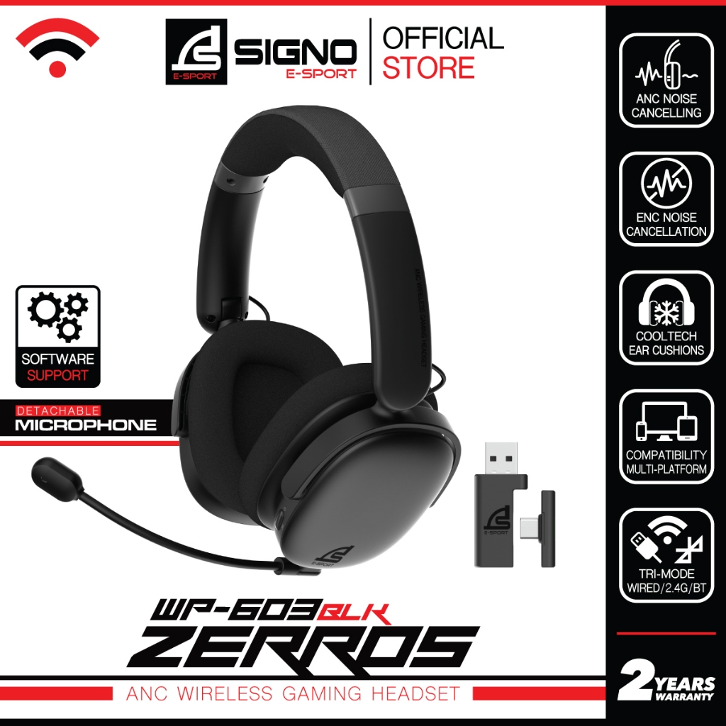 SIGNO WP-603 หูฟังเกมมิ่งไร้สาย ANC Wireless Gaming Headset เสียง 7.1 ไมค์+หูฟังตัดเสียงรบกวน (ANC+E