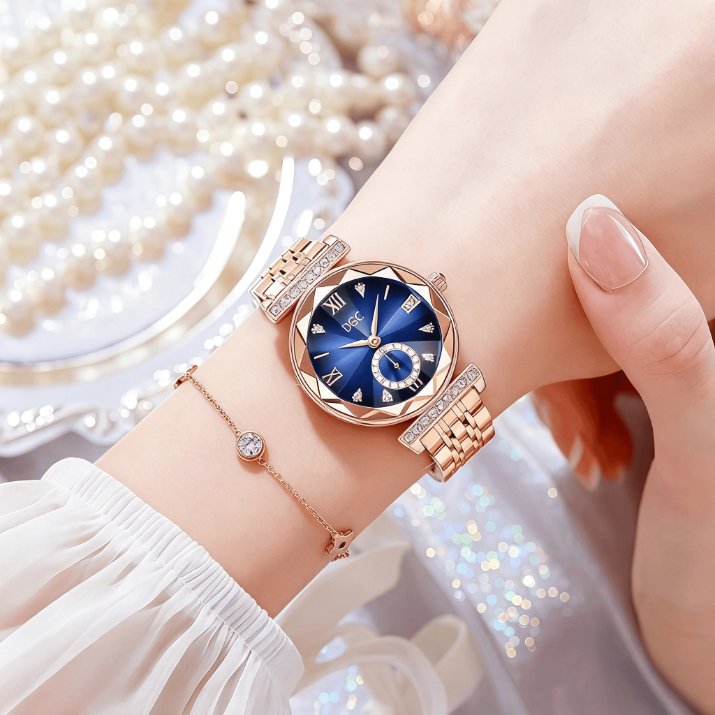 DGC G181 นาฬิกาข้อมือสตรี หน้าปัดกลม คริสตัล นาฬิกาอะนาล็อก สง่างาม แบบ คุณภาพสูง ใส่ได้ทุกวัน สำหรับสาวๆ ที่รักสไตล์