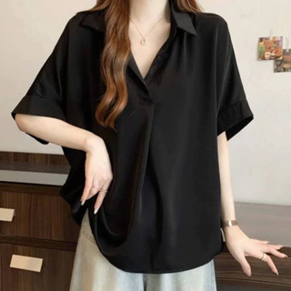 K59 🧸 เสื้อเชิ้ตคอปกแขนสั้นสาวอวบ XXXXXXL สวมง่าย ใส่ได้ทุกวัน รอบอกใหญ่ถึง 62 นิ้ว ทรงสวย ผ้าทิ้งตัวน่ารักมากๆ 🧸