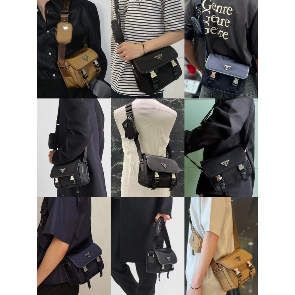 🧡 100% ของแท้ PRDA สามเหลี่ยมโลโก้พลิกด้านบนวัสดุไนลอนกระเป๋าสะพาย 👜