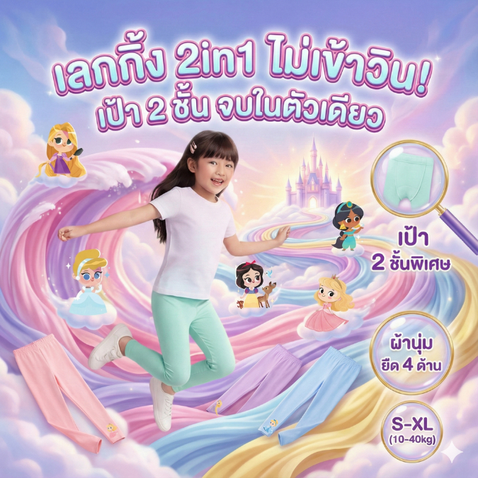 กางเกงเลกกิ้งเด็กสีพาสเทล (รุ่นอัพเกรด) 2in1 ใส่แทนกางเกงในได้เย็บเป้า2ชั้น กางเกงขายาวเด็กไม่บาดไม่เข้าวินไม่รั้ง #1