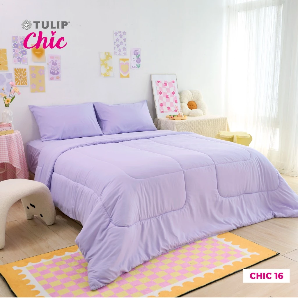 TULIP CHIC สีพื้น CHIC16 โทนสีม่วงพาสเทล ชุดผ้าปู ผ้าห่มนวม สไตล์มินิมอล สัมผัสนุ่มไม่ระคายผิว