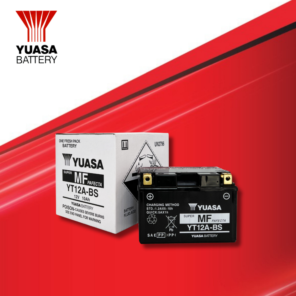 YUASA รุ่น YT12A-BS ขนาด 12V แบตเตอรี่มอเตอร์ไซค์แบบแยกน้ำ 10.0Ah