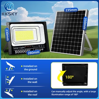 KKSKY แสงสีเหลือง ไฟโซล่าเซลล์ IP68 กันน้ำกลางแจ้ง 80000W Solar Light แสงอุ่น สว่างอัตโนมัติเมื่อฟ้ามืดหลอดไฟ รีโมท led
