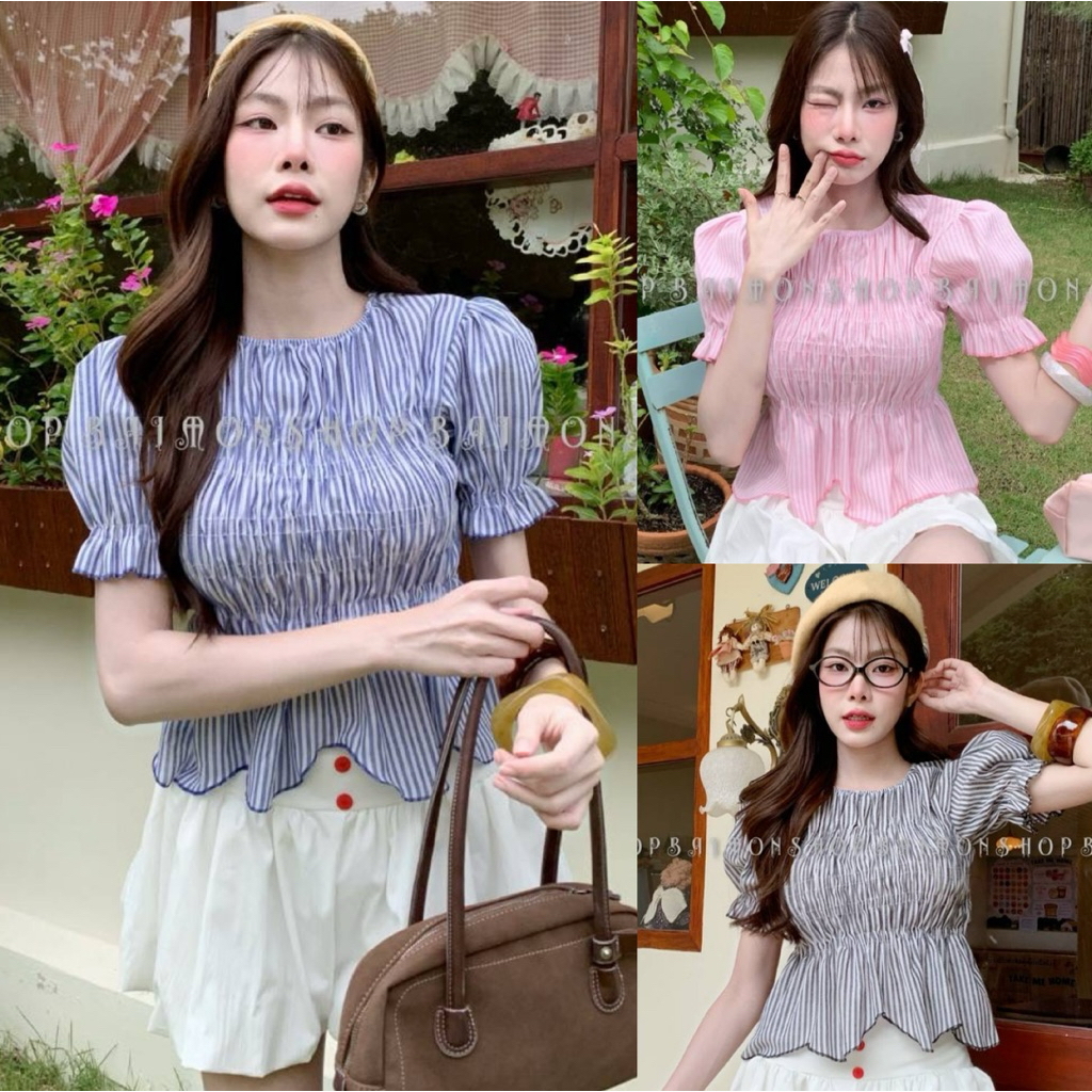 ♦️DOODEE2♦️เสื้อแขนตุ๊กตา สม็อกรอบตัว ลายริ้ว