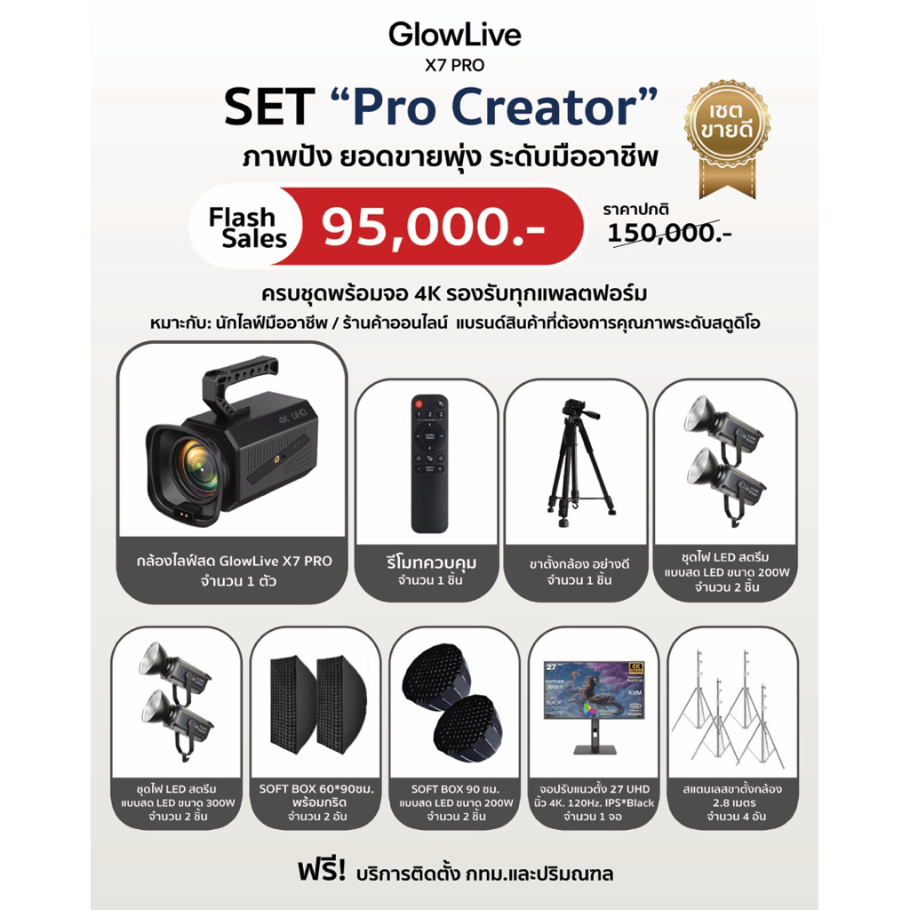 GlowLive ชุดไลฟ์สดระดับมืออาชีพ กล้องไลฟ์สด 4K  Live Streaming Setup  กล้องไลฟ์ขายของ