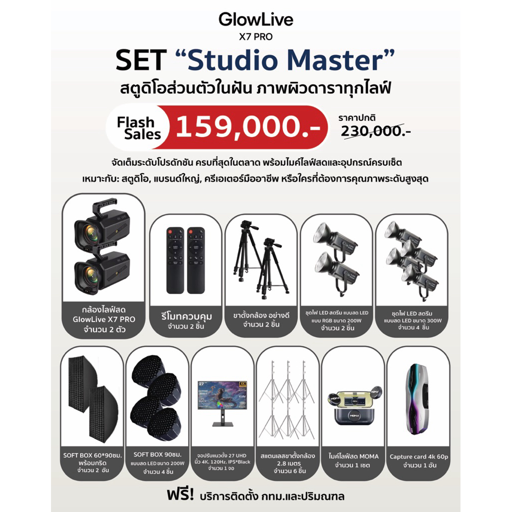 GlowLive ชุดไลฟ์สดสตูดิโอครบเซต Studio Master กล้องไลฟ์สด 4K Live Streaming Studio  กล้องไลฟ์ขายของ