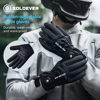 SOLOEVER ถุงมือปั่นจักรยานกันน้ำ ปรับความกระชับได้ เหมาะสำหรับทั้งชายและหญิง ปรับด้วยปุ่มปรับ