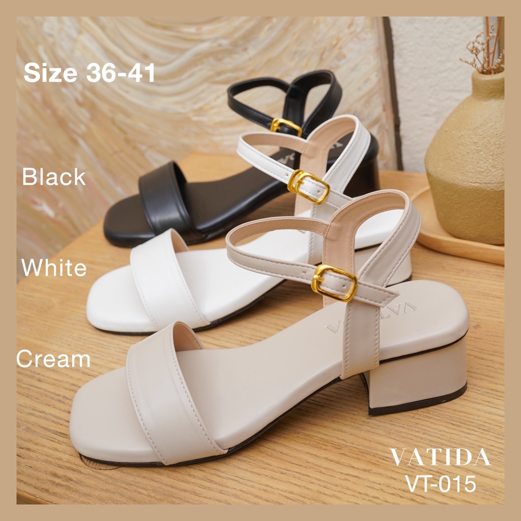 (พร้อมส่งจากไทย) VATIDA (VT-015) รองเท้าส้นแท่งรัดข้อ  หนังนิ่ม ทรงสวย ใส่ทำงานก็ปัง ใส่เที่ยวก็ชิค