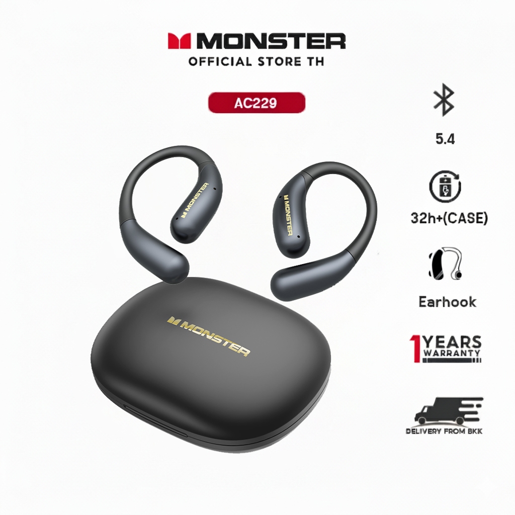 【สินค้าใหม่แท้ 】ชุดหูฟังบลูทูธ Monster AC229 Bone Conduction เปิดหูฟังไร้สายกีฬาคริสต์มาสแลกเปลี่ยนข